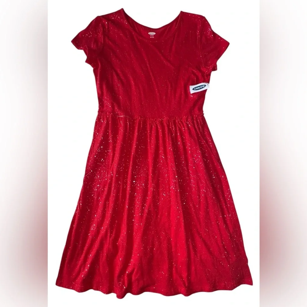 Old Navy | Girls Fit & Flare Red Sparkle Jersey Dress | Size XXL (18) | NWT